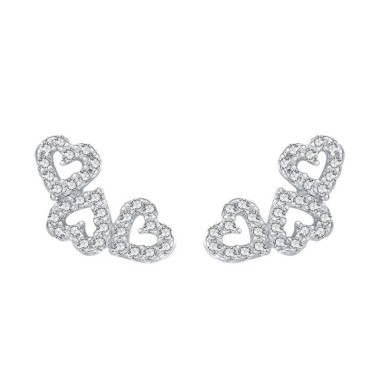 Sterling Silver Zirconia Three Hearts Stud Earrings 40200216