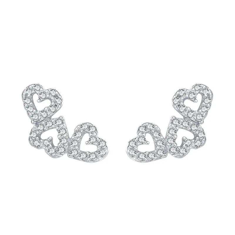 Sterling Silver Zirconia Three Hearts Stud Earrings 40200216
