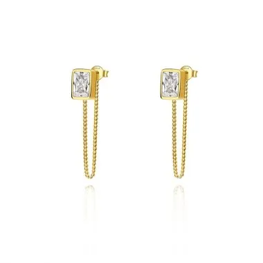 925 Sterling Silver Rectangle CZ Earrings 40200219