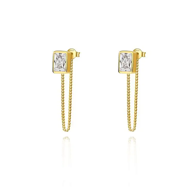 925 Sterling Silver Rectangle CZ Earrings 40200219