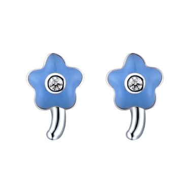925 Sterling Silver Enamel Flower Stud Earrings 40200221