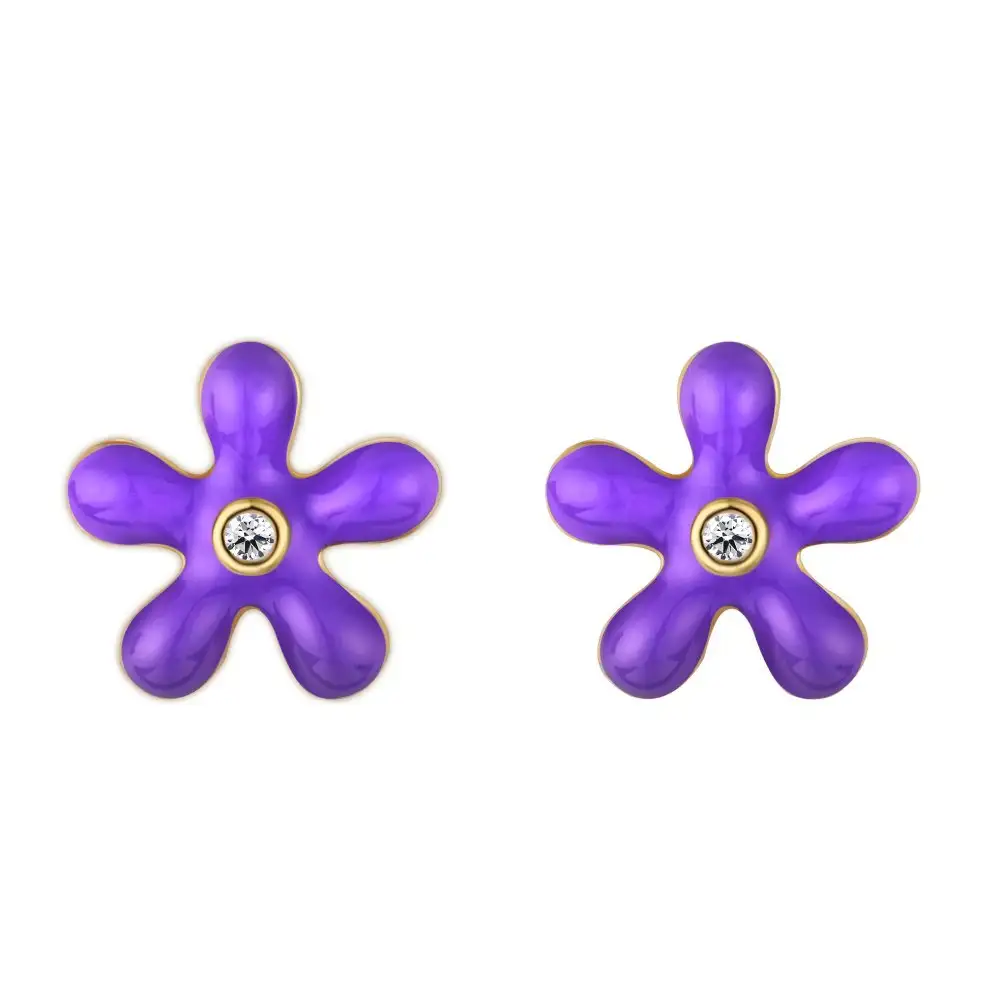 925 Sterling Silver Enamel Flower Stud Earrings 40200222
