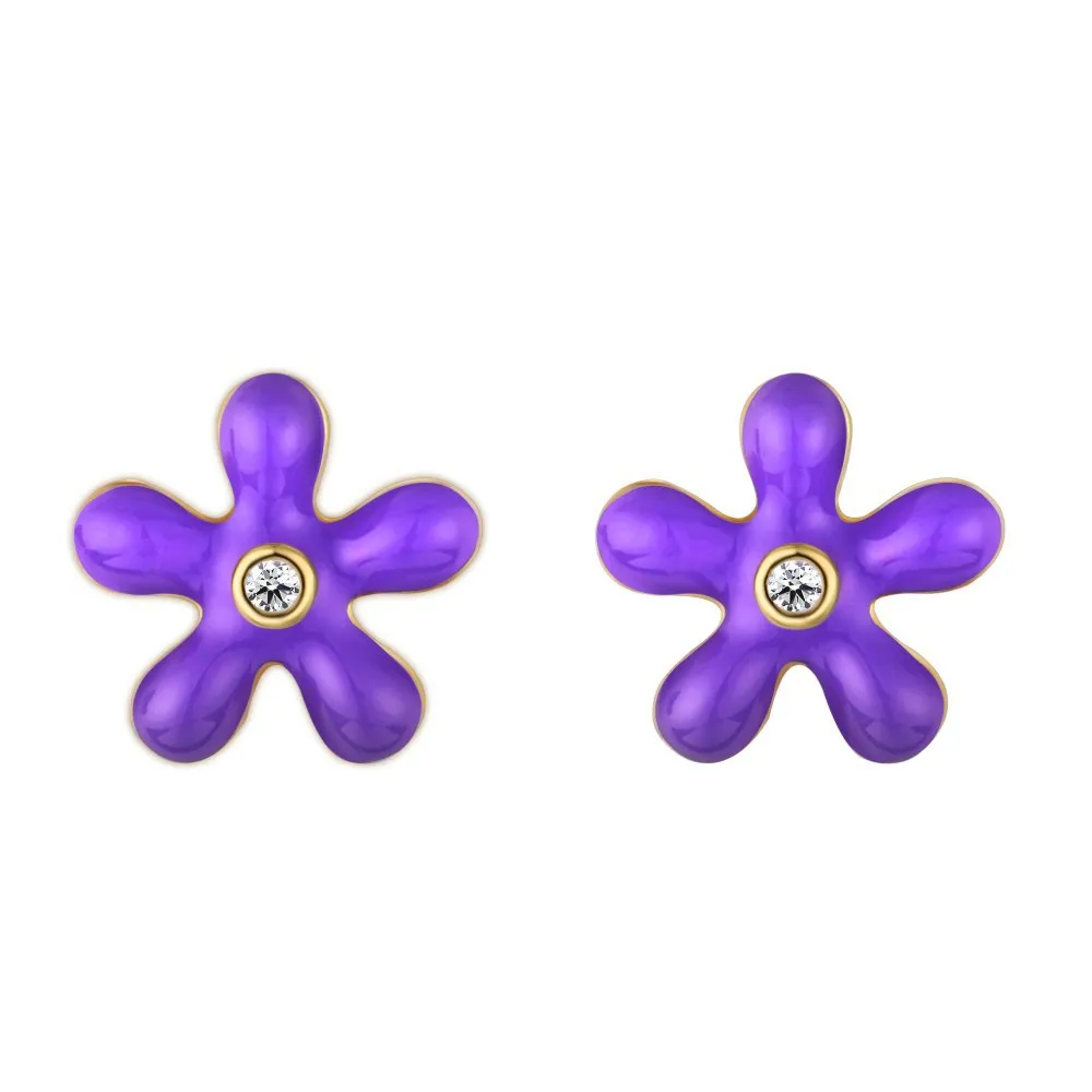 925 Sterling Silver Enamel Flower Stud Earrings 40200222