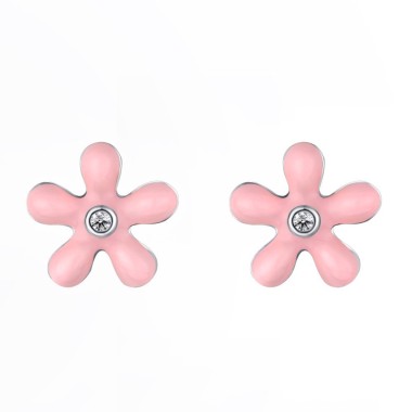 925 Sterling Silver Enamel Flower Stud Earrings 40200223