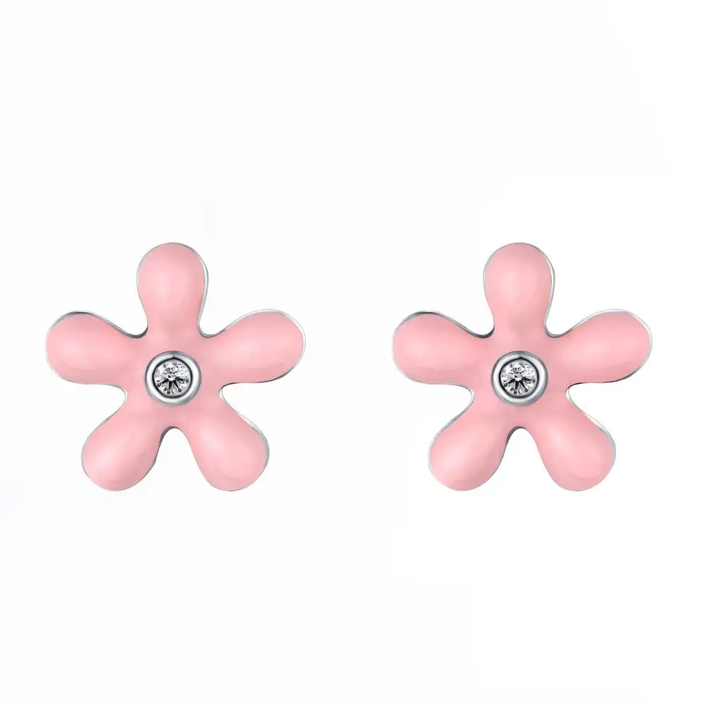 925 Sterling Silver Enamel Flower Stud Earrings 40200223