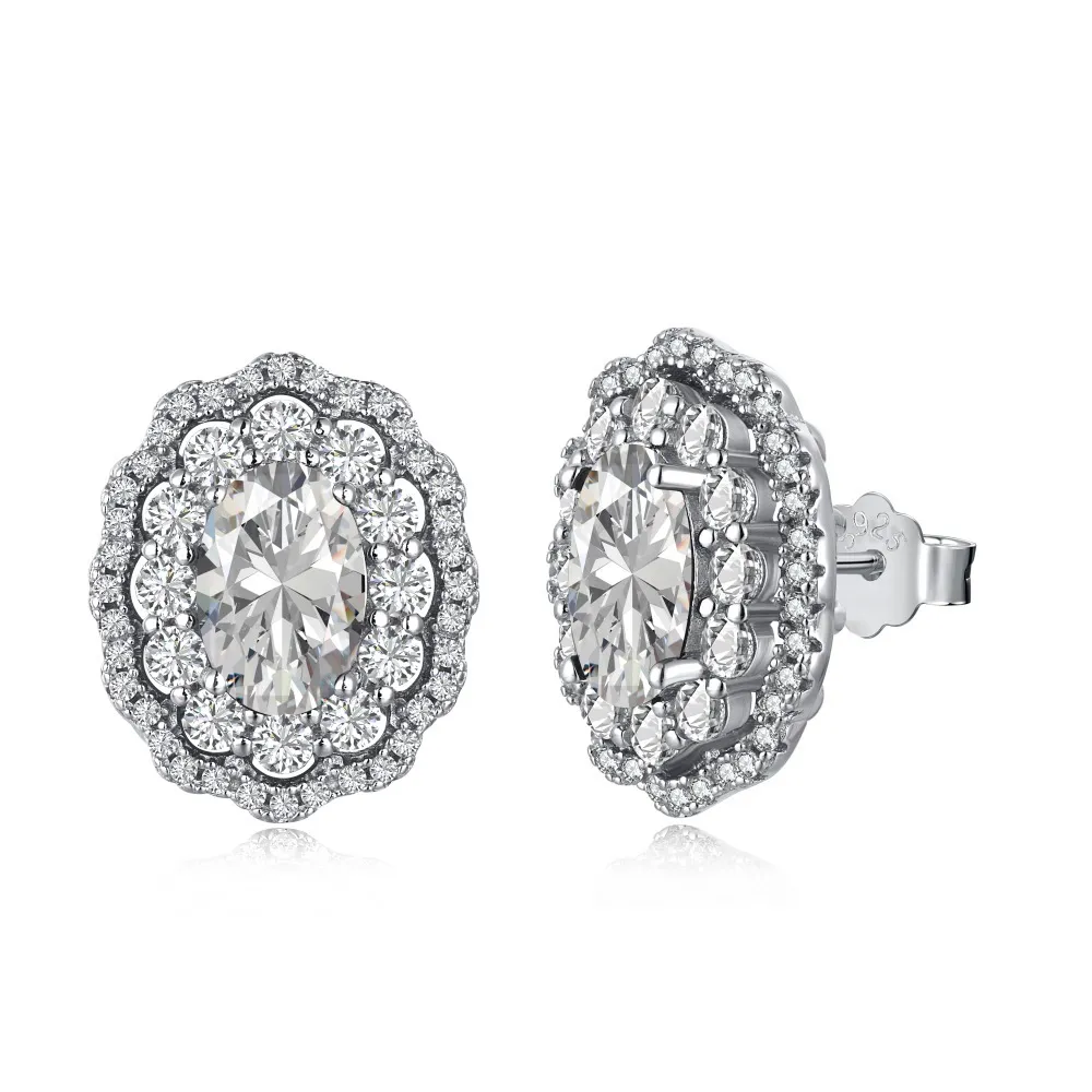 925 Sterling Silver Vintage Oval Zirconia Stud Earrings 40200225