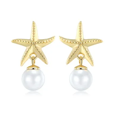 Sterling Silver Starfish Pearl Stud Earrings 40200226