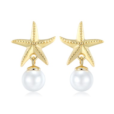 Sterling Silver Starfish Pearl Stud Earrings 40200226