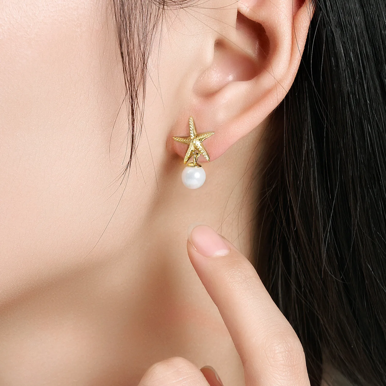 Sterling Silver Starfish Pearl Stud Earrings 40200226 - image1