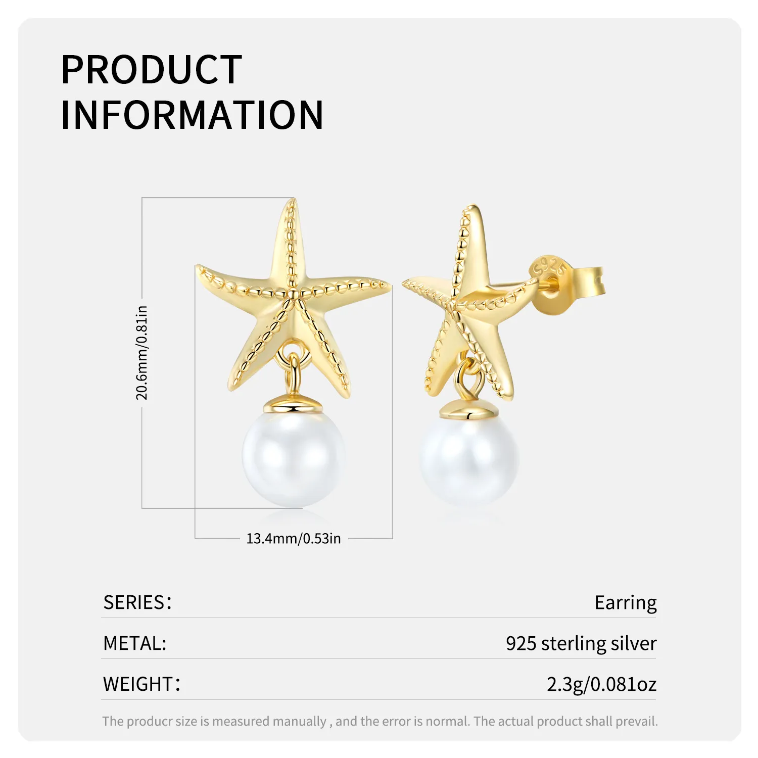 Sterling Silver Starfish Pearl Stud Earrings 40200226 - image2
