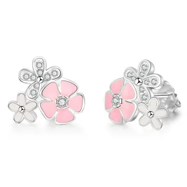 Enamel Zirconia Sakura Flowers Stud Earring 40200227