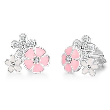 Enamel Zirconia Sakura Flowers Stud Earring 40200227