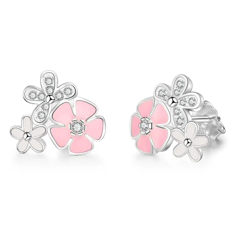 Enamel Zirconia Sakura Flowers Stud Earring 40200227