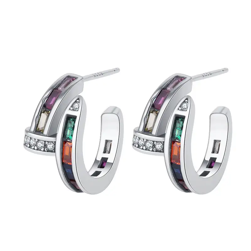 Rainbow Zirconia Nail Stud Earrings 40200228
