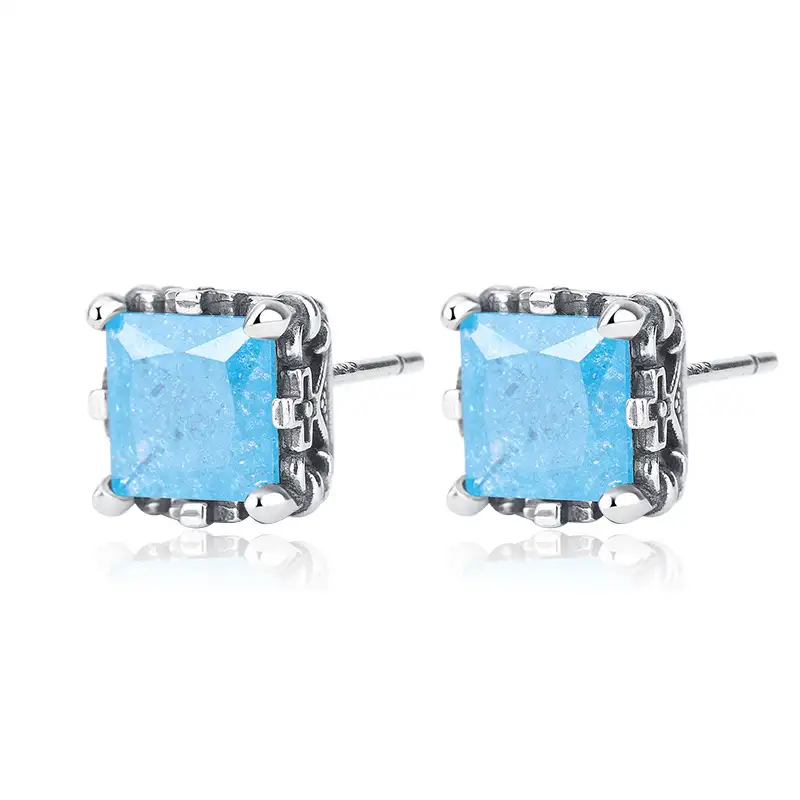 Vintage Blue Zirconia Iris Stud Earrings 40200230