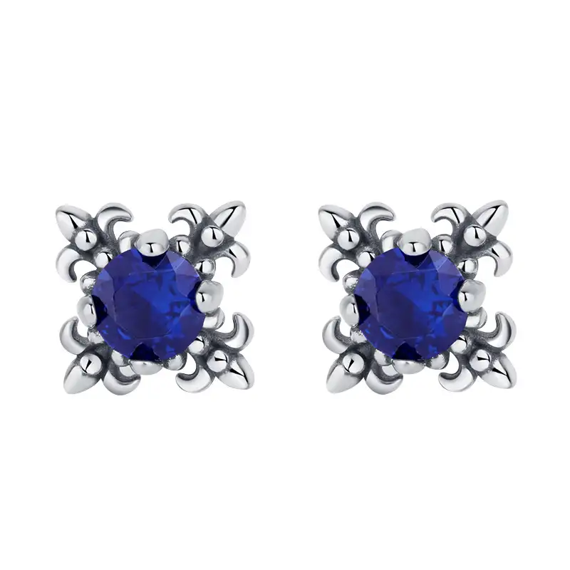 Vintage Iris Blue Zirconia Stud Earrings 40200232