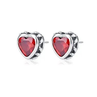 Vintage Red Heart Zirconia Stud Earrings 40200234