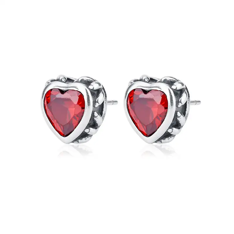 Vintage Red Heart Zirconia Stud Earrings 40200234