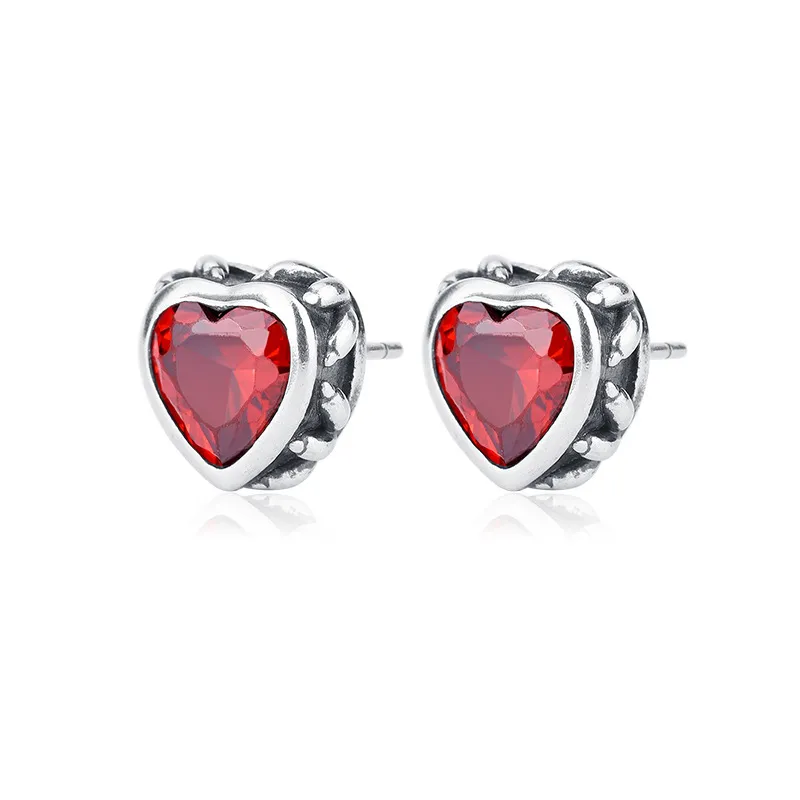 Vintage Red Heart Zirconia Stud Earrings 40200234