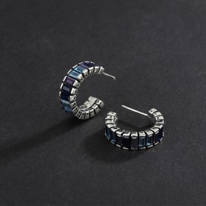 Ladder Blue Zirconia Hoop Stud Earring 40200235
