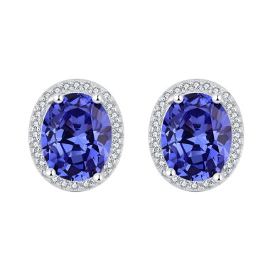 Royal Blue Oval Zirconia Stud Earrings 40200239