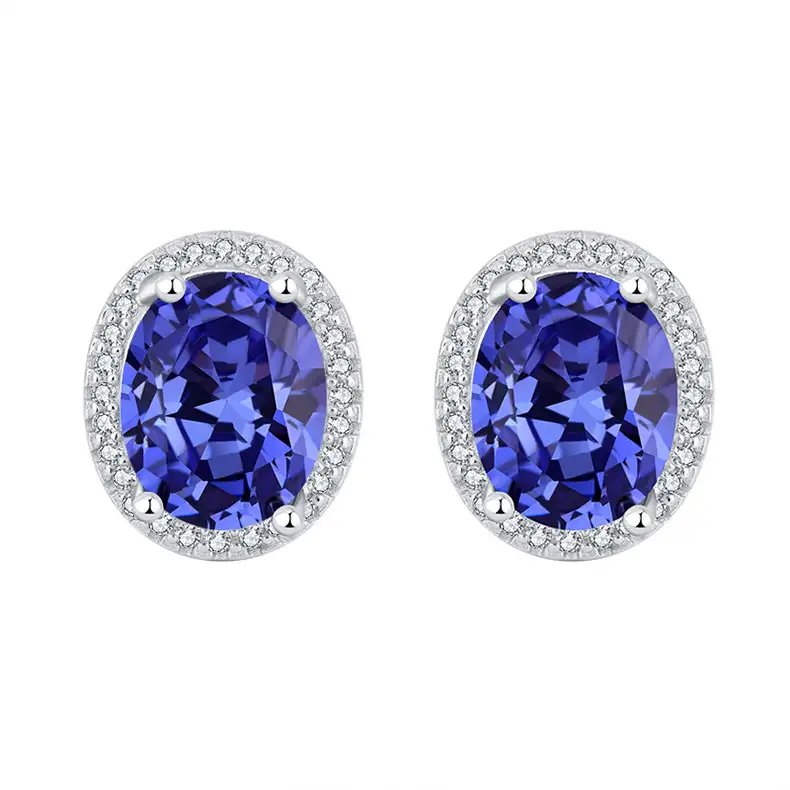 Royal Blue Oval Zirconia Stud Earrings 40200239