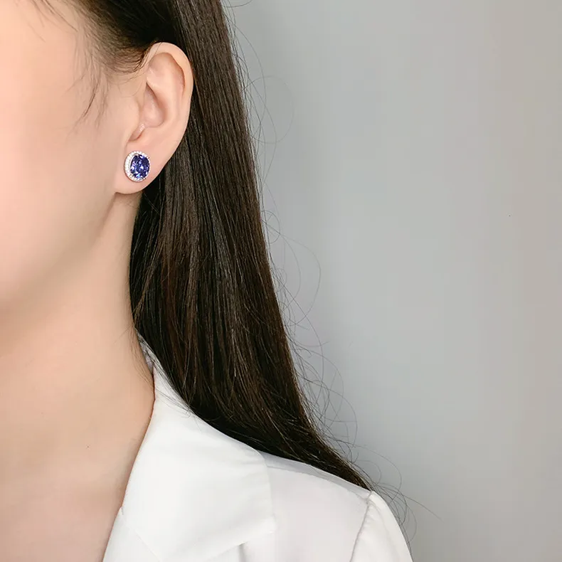 Royal Blue Oval Zirconia Stud Earrings 40200239 - image2