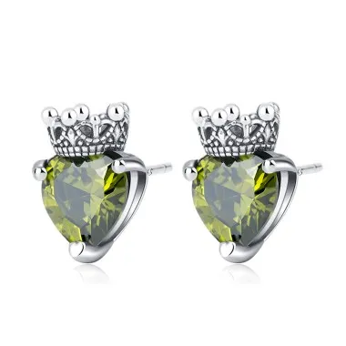 Vintage Heart Zirconia Crown Stud Earrings 40200240