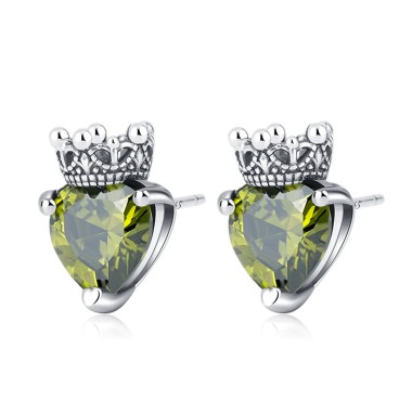Vintage Heart Zirconia Crown Stud Earrings 40200240