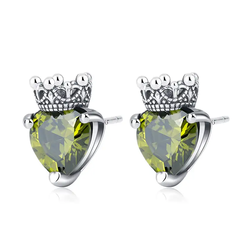 Vintage Heart Zirconia Crown Stud Earrings 40200240
