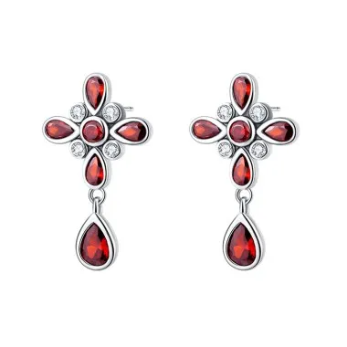 Birthday Stone Cross Stud Dangle Earrings 40200241