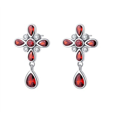Birthday Stone Cross Stud Dangle Earrings 40200241