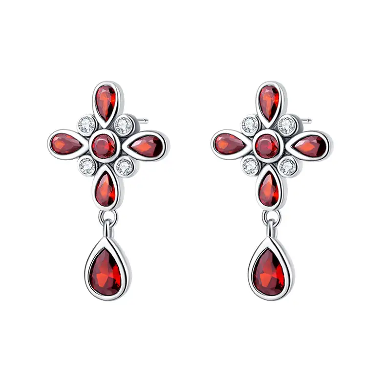 Birthday Stone Cross Stud Dangle Earrings 40200241