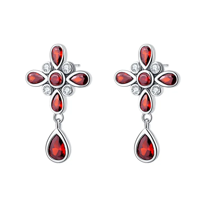 Birthday Stone Cross Stud Dangle Earrings 40200241