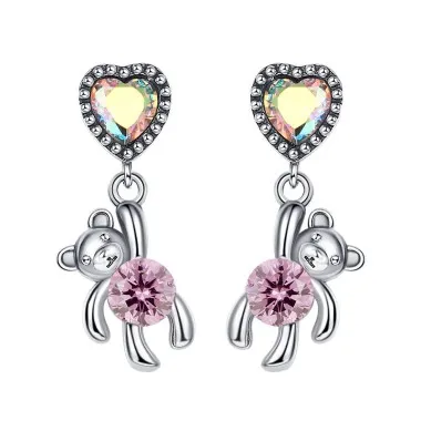 Zirconia Bears Heart Charm Stud Earring 40200243