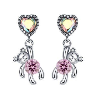 Zirconia Bears Heart Charm Stud Earring 40200243