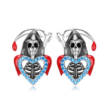 Steampunk Skull Heart Stud Earring 40200248