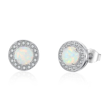 Round White Opal Stud Earring 40200254