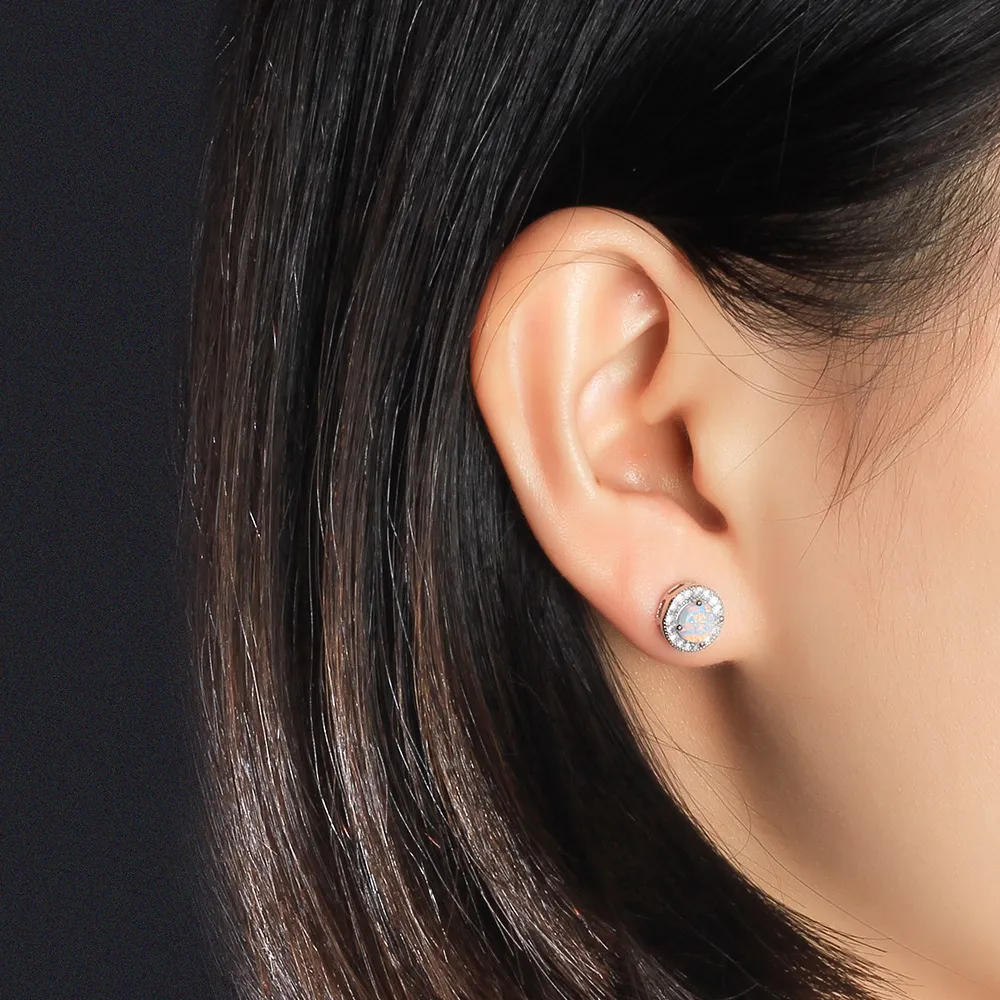 Round White Opal Stud Earring 40200254 - image1