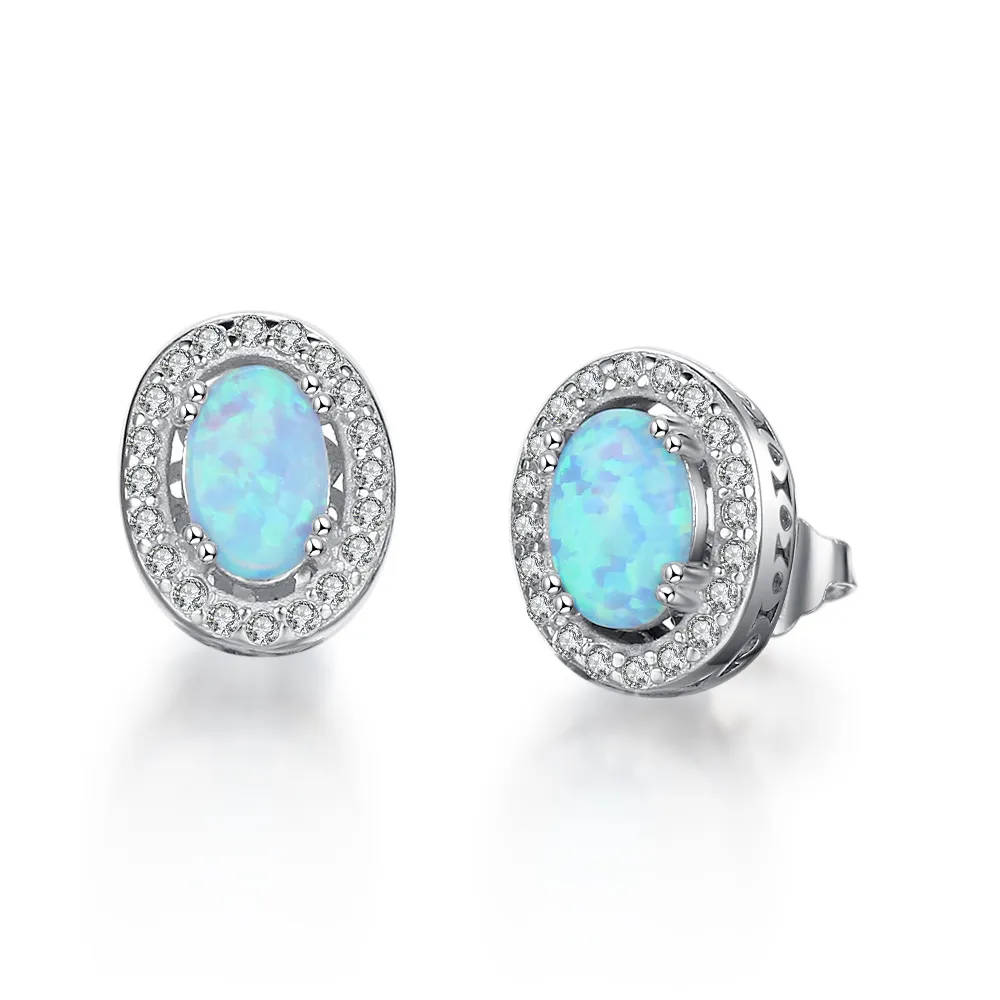 Vintage Oval Blue Opal Stud Earring 40200255