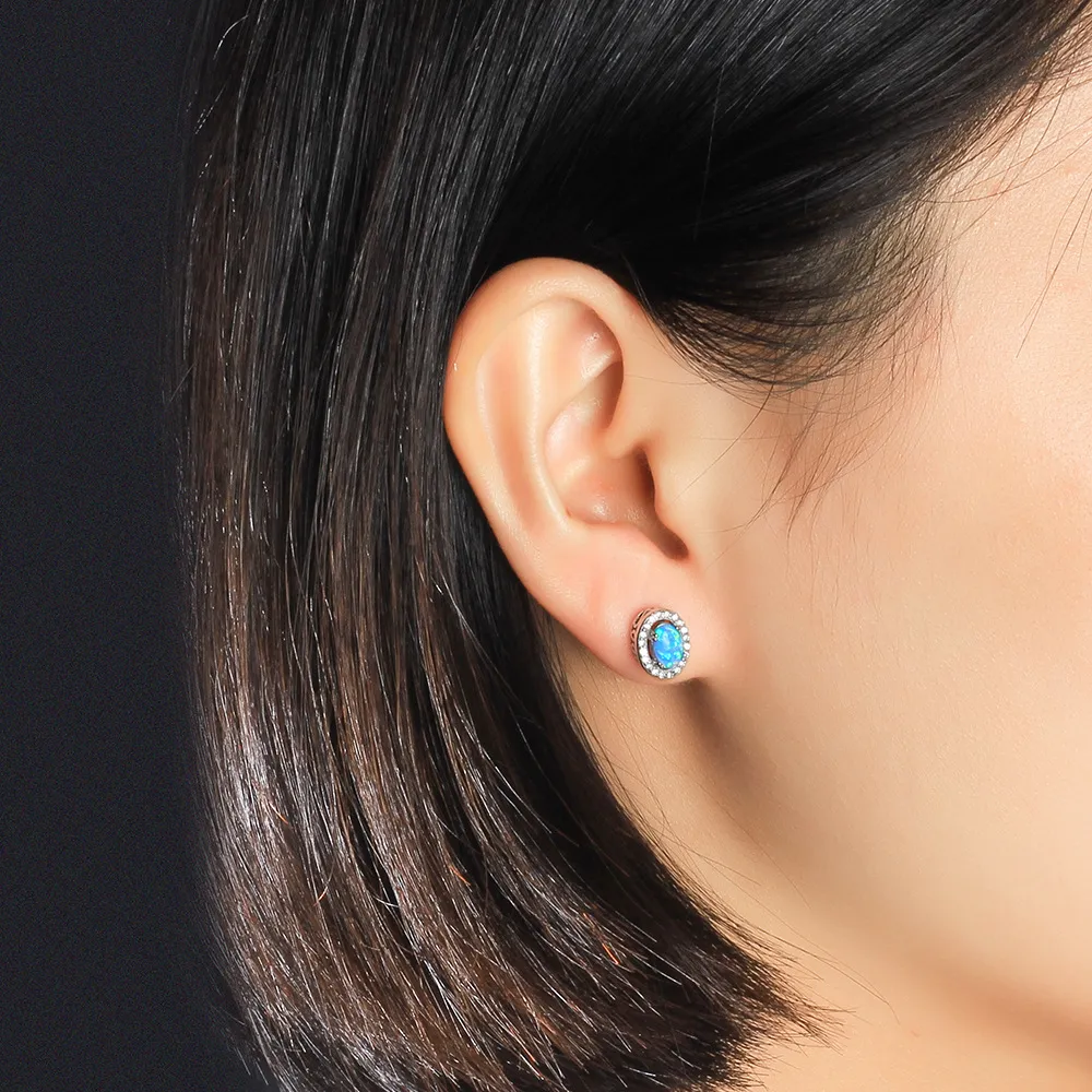 Vintage Oval Blue Opal Stud Earring 40200255 - image1
