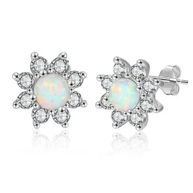 Vintage Flower White Opal Stud Earring 40200257