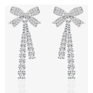 Sparkle Zirconia Bow Tassel Stud Earring 40200263