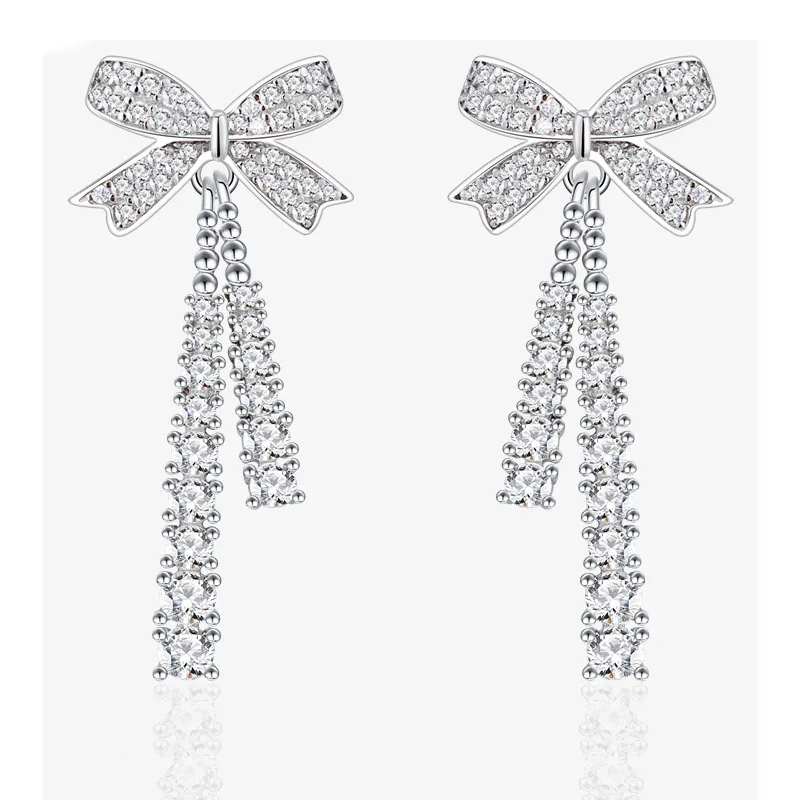 Sparkle Zirconia Bow Tassel Stud Earring 40200263