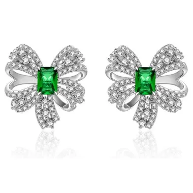 Luxury Emerald Zirconia Bow Stud Earring 40200264