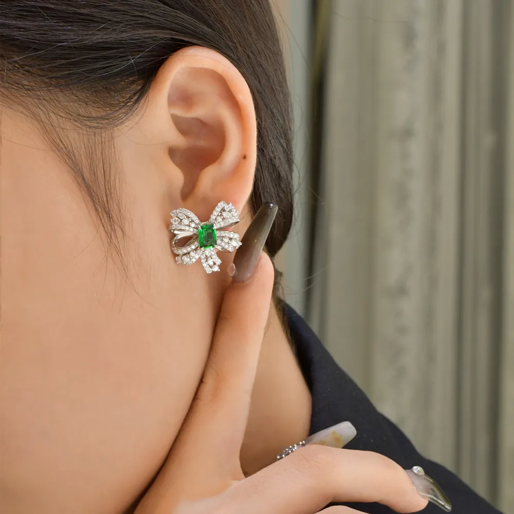 Luxury Emerald Zirconia Bow Stud Earring 40200264 - image1
