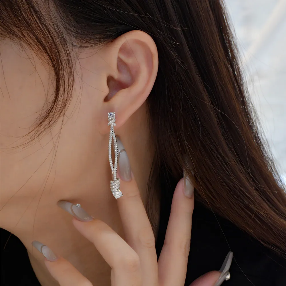 Sparkle Zirconia Rope Tassel Stud Earring 40200265 - image1