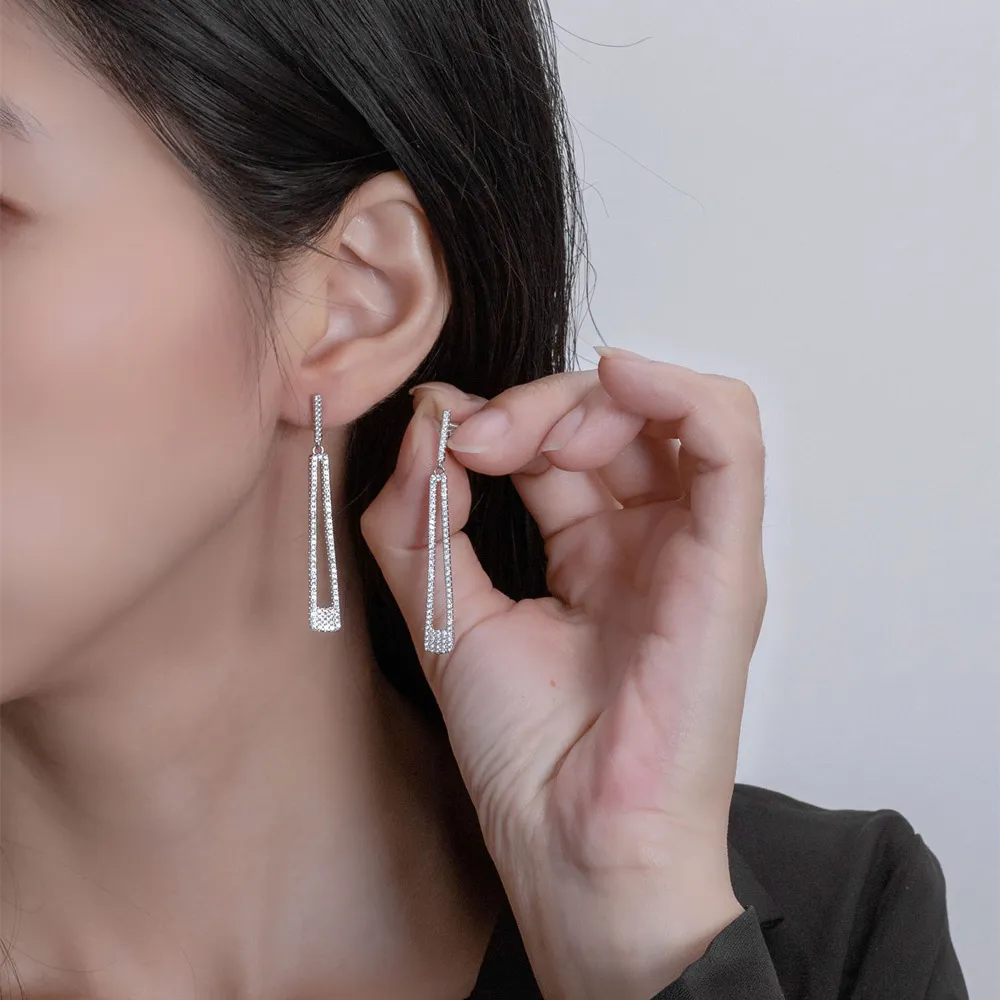 Luxury Zirconia Geometric Tassel Stud Earring 40200267 - image1