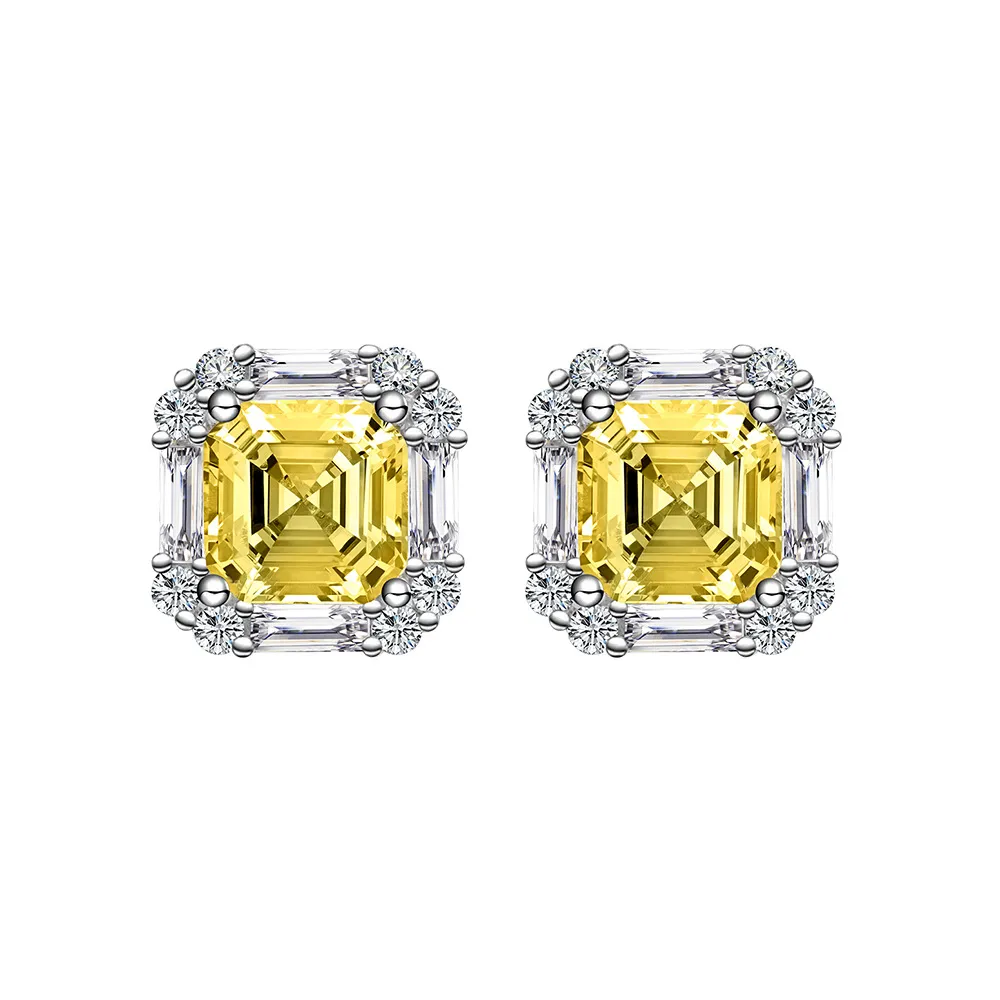 8A Yellow Zirconia Square Party Stud Earring 40200271