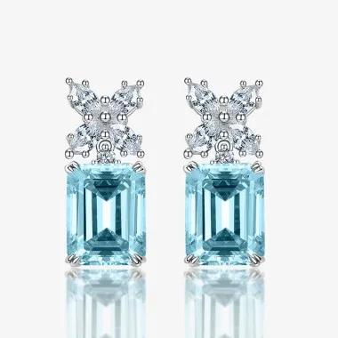 Luxury Lake Blue Zirconia Flower Party Stud Earring 40200273